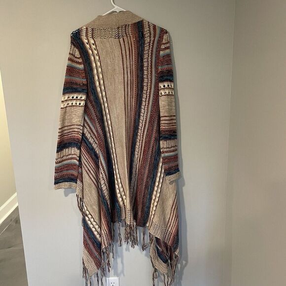 BUCKLE Paper Crane Southwestern Open Front Cardigan Asymmetrical Hem Size Large - Picture 9 of 10
